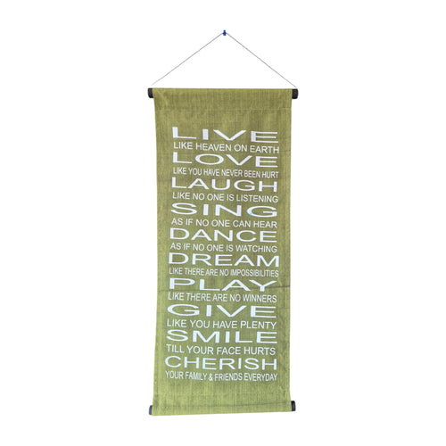 'Live Like Heaven on Earth' Inspirational Fabric Scroll | 34cm x 83cm Green nz