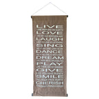 'Live Like Heaven on Earth' Inspirational Fabric Scroll | 34cm x 83cm Brown nz