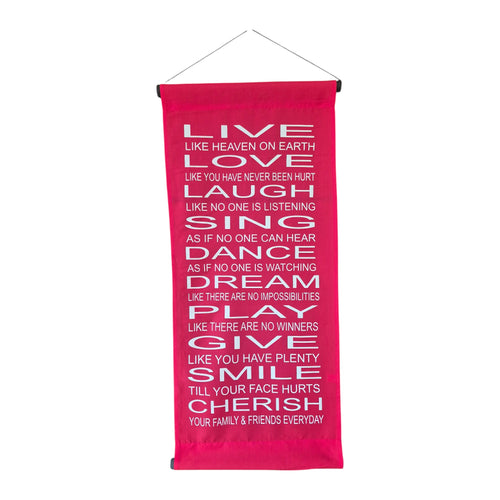 'Live Like Heaven on Earth' Inspirational Fabric Scroll | 34cm x 83cm Red nz
