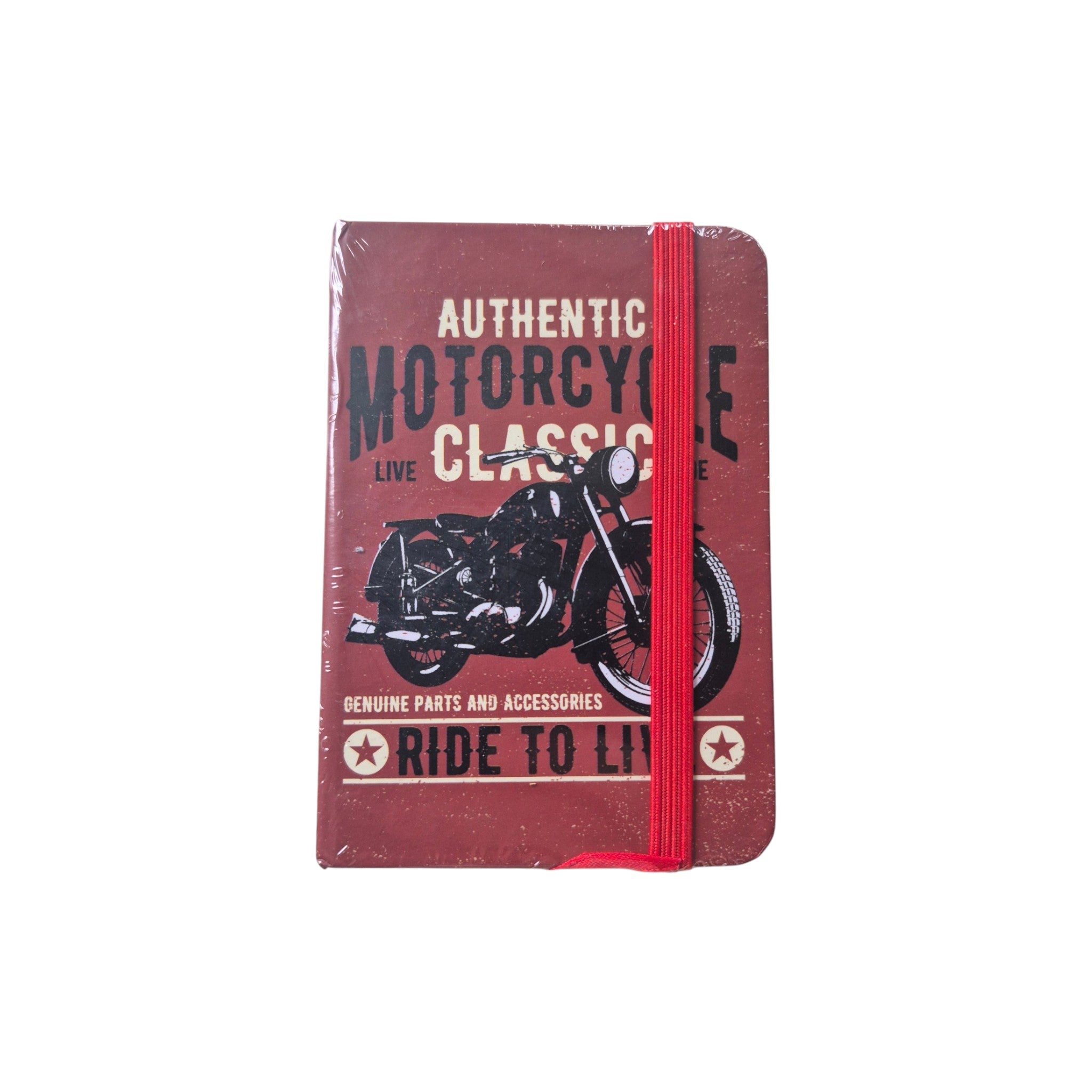 Authentic Motorcycle Classic 'Ride to Live' design with red elastic 10.5cm x 7cm nz
