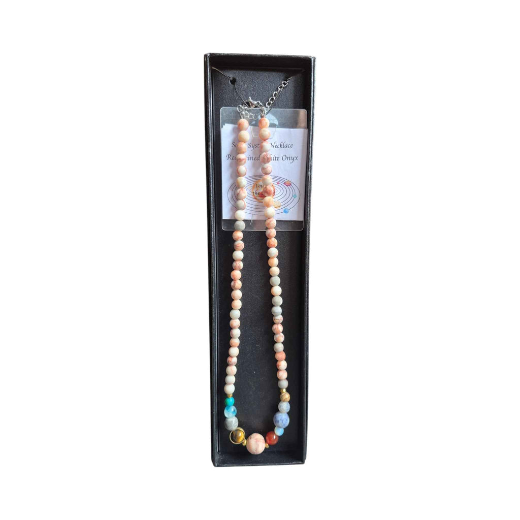 Solar System Necklace - Red Veined White Onyx