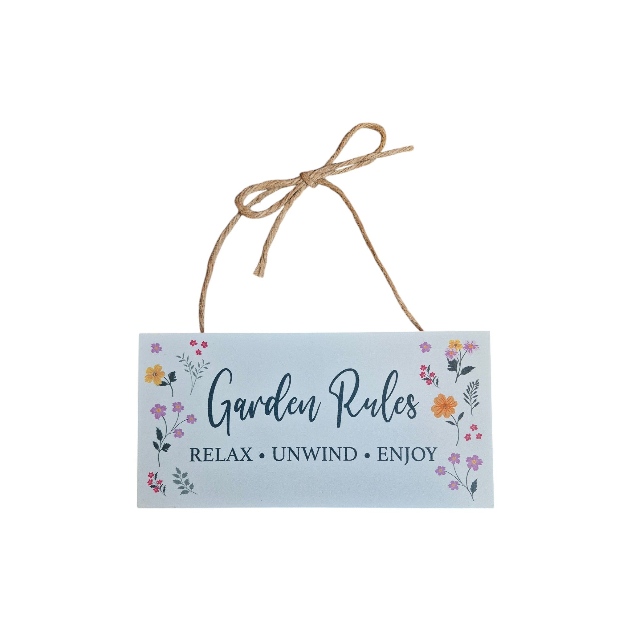 Garden Rules Relax Unwind Enjoy Hanging Wooden Sign nz Loren Boyd