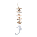 Seahorse driftwood shell garland approximately 66cm, full view showing cascading driftwood branches with shells and whitewashed seahorse pendant nz Loren Boyd