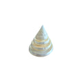 Carved pearl white trochus spiral shell approximately 6cm high, top view showing conical form and graduated spiral rings nz Loren Boyd
