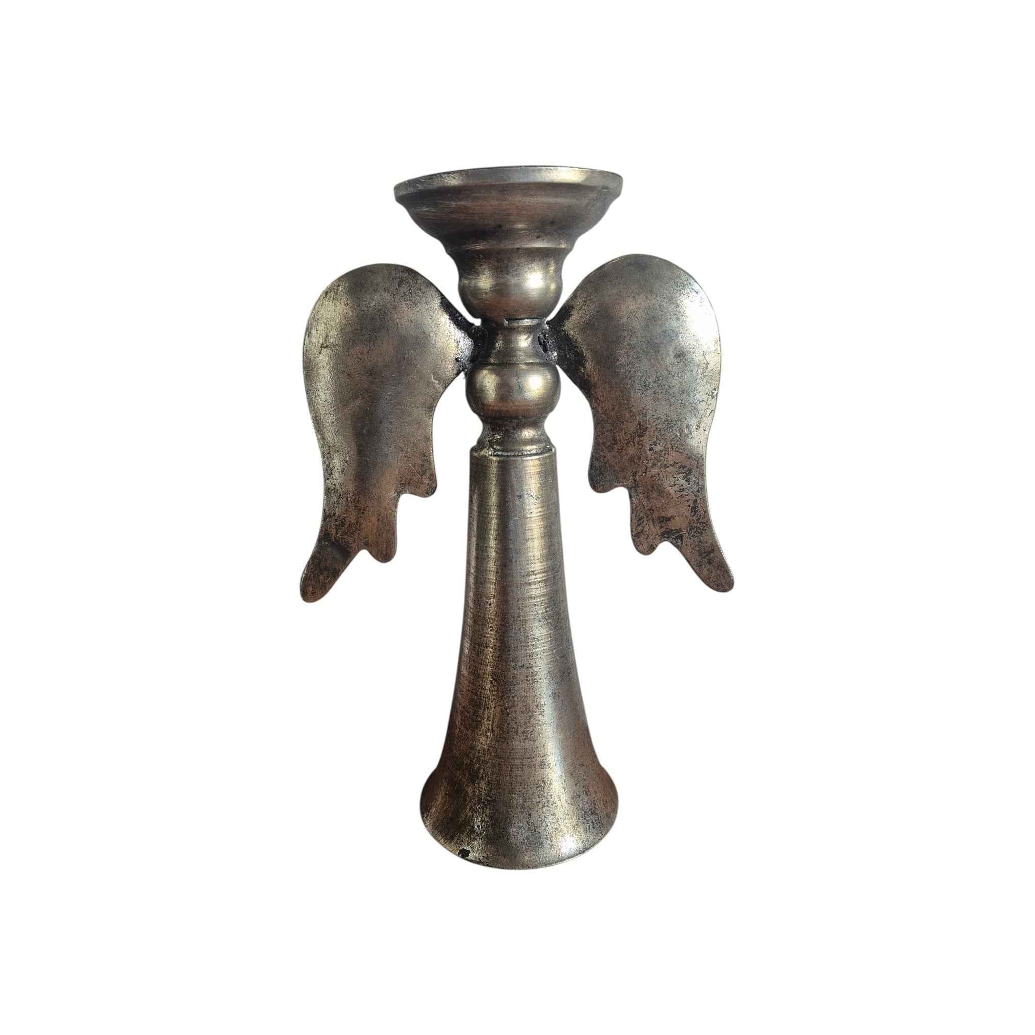 Antique-Styled Metal Angel Wings Candle Stick Holder