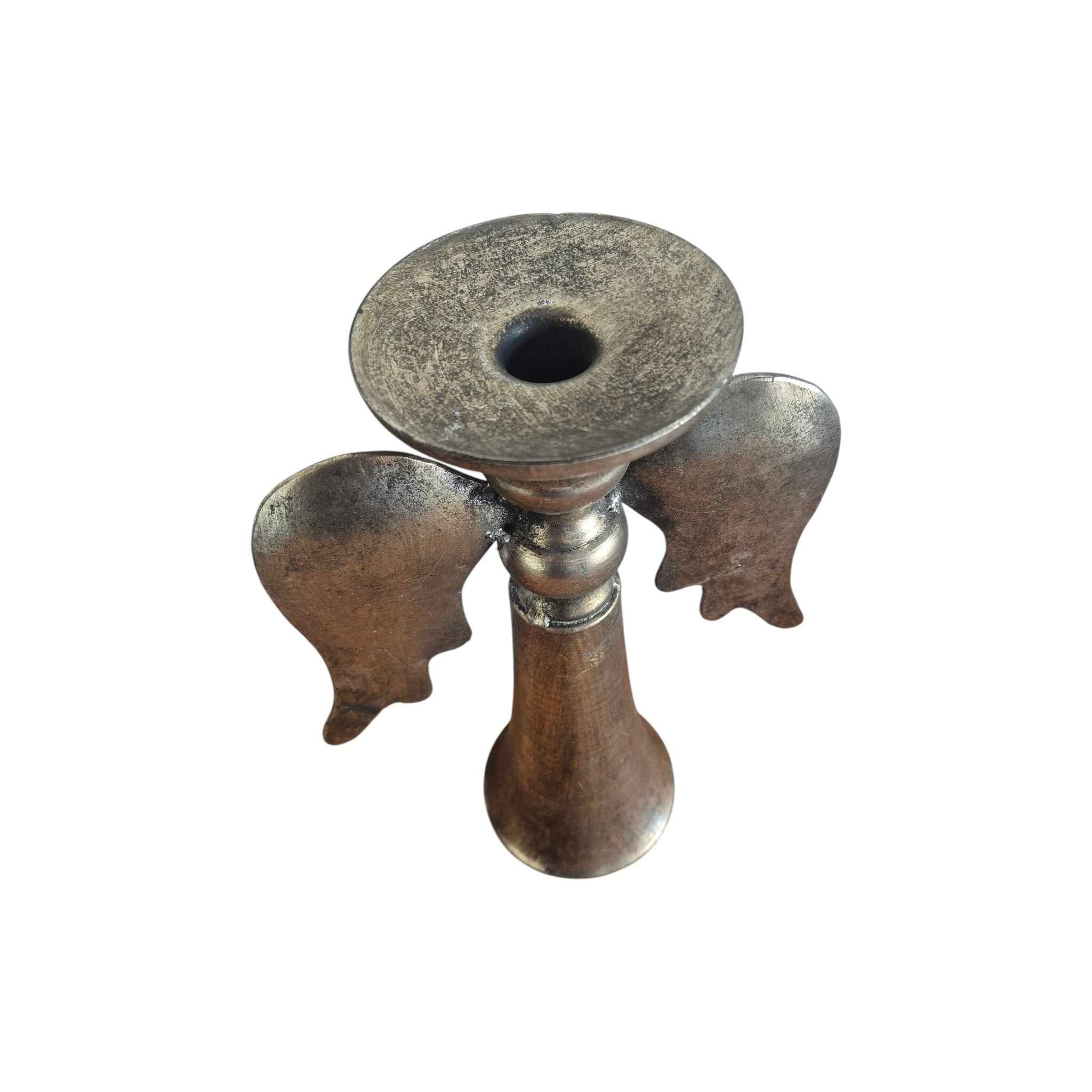 Antique-Styled Metal Angel Wings Candle Stick Holder