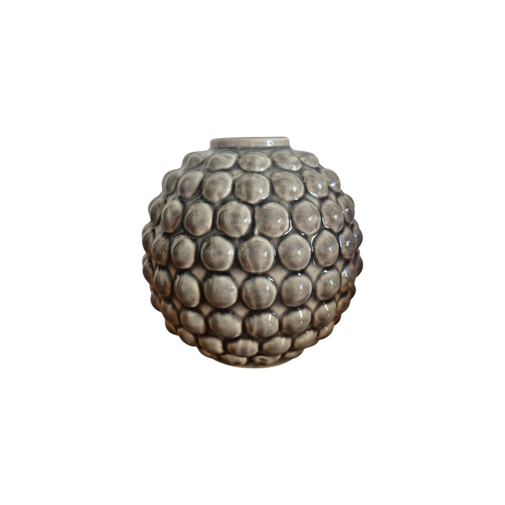 Grey Bobble Vase by Broste Copenhagen - straight front view showing full spherical form and grey glaze