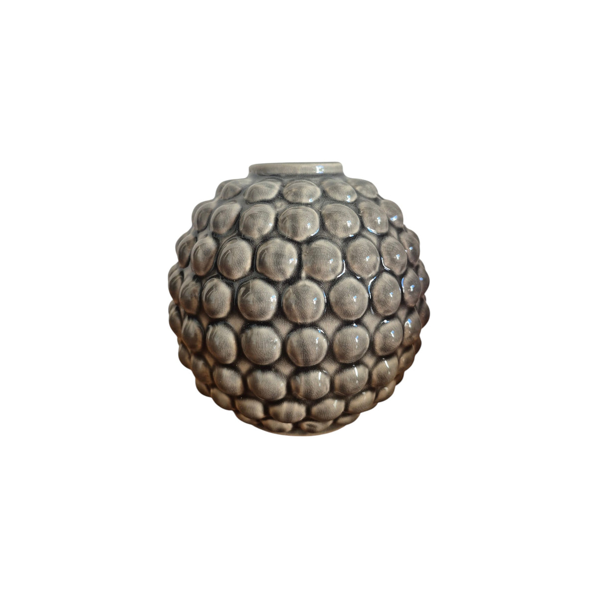 Grey Bobble Vase by Broste Copenhagen - straight front view showing full spherical form and grey glaze