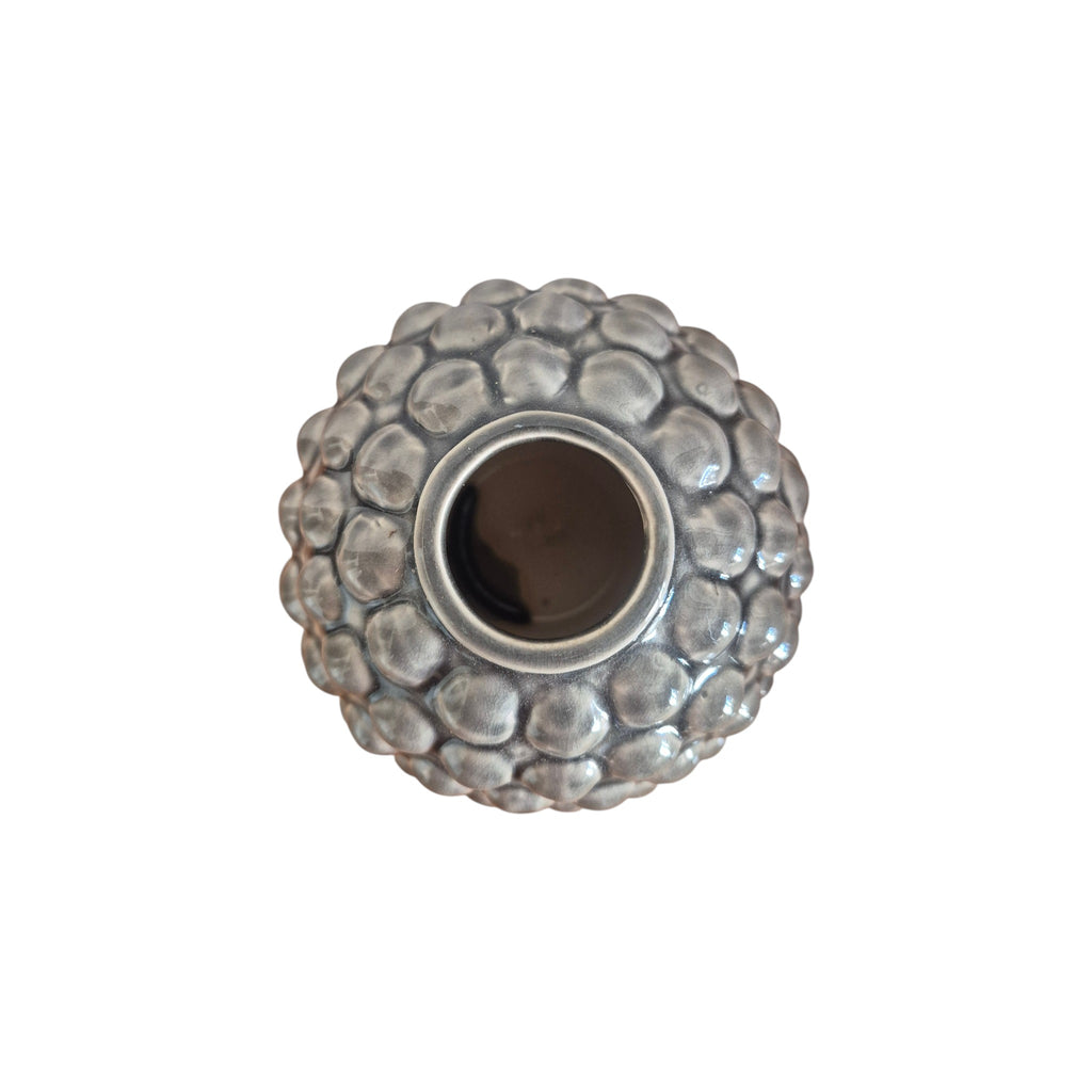 Grey Bobble Vase by Broste Copenhagen - top down view showing circular neck opening and bobble texture