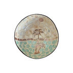 Bali Hi Coconut Bowl top down view showing full tropical palm tree scene in teal and neutral mother-of-pearl mosaic