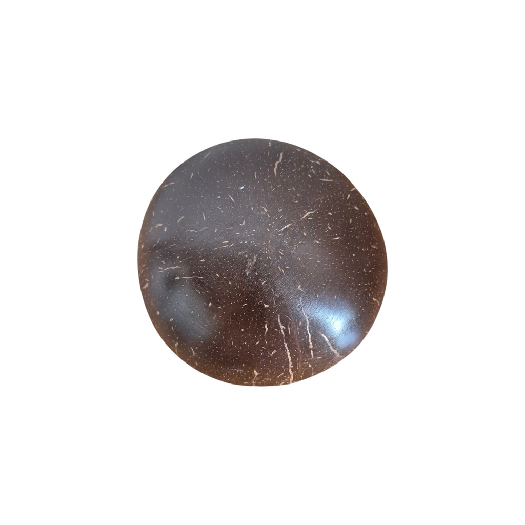 Spiral Coconut Bowl bottom view showing natural polished dark coconut shell exterior