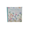Eternity Healing Quotations and Thoughts hardback book — white cover with soft pastel watercolour lotus botanical illustration by Cate Edmonds and teal cloth spine