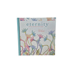 Eternity Healing Quotations and Thoughts hardback book — white cover with soft pastel watercolour lotus botanical illustration by Cate Edmonds and teal cloth spine