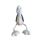 LaVida Seagull Doorstop front view showing full body with navy wing panels on either side, striped beak and dangling rope legs with webbed feet