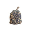 William Morris Tapestry Style Doorstop by LaVida — front view showing woven navy willow branch and leaf botanical print on natural linen ground with linen loop handle