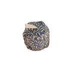 William Morris Tapestry Style Doorstop by LaVida — top-down view showing rounded weighted form with all-over navy willow bough tapestry print and natural linen handle