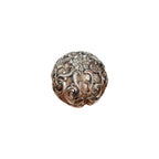 Gold Baroque Scroll Decorative Ball angled view showing baroque scroll detail with raised floral centrepiece and dark shadow antiqued finish