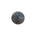 Button Decorative Ball front view showing all-over raised four-hole button mosaic texture in antiqued pewter and charcoal wash finish