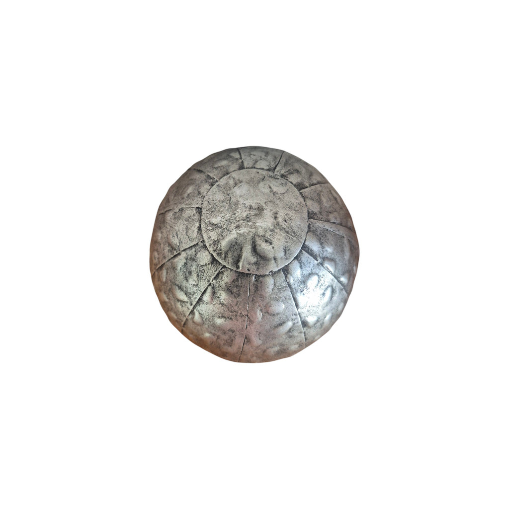 Nordic Hammered Decorative Ball Silver — top-down view showing radiating panel detail across hammered crackle-effect silver-pewter resin surface of 11cm decorative ball