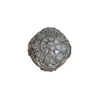 Nordic Baroque Decorative Ball Silver — top-down view showing ornate floral medallion with radiating petal and scrollwork detail across aged silver-pewter resin surface