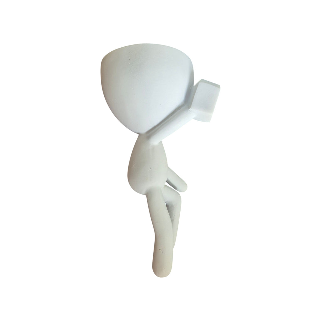 White wall-mounted Egghead Planter, side view