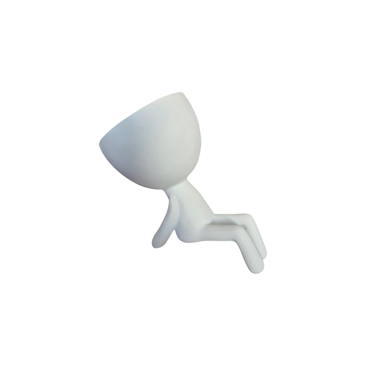 White laid-back Egghead Planter, side view
