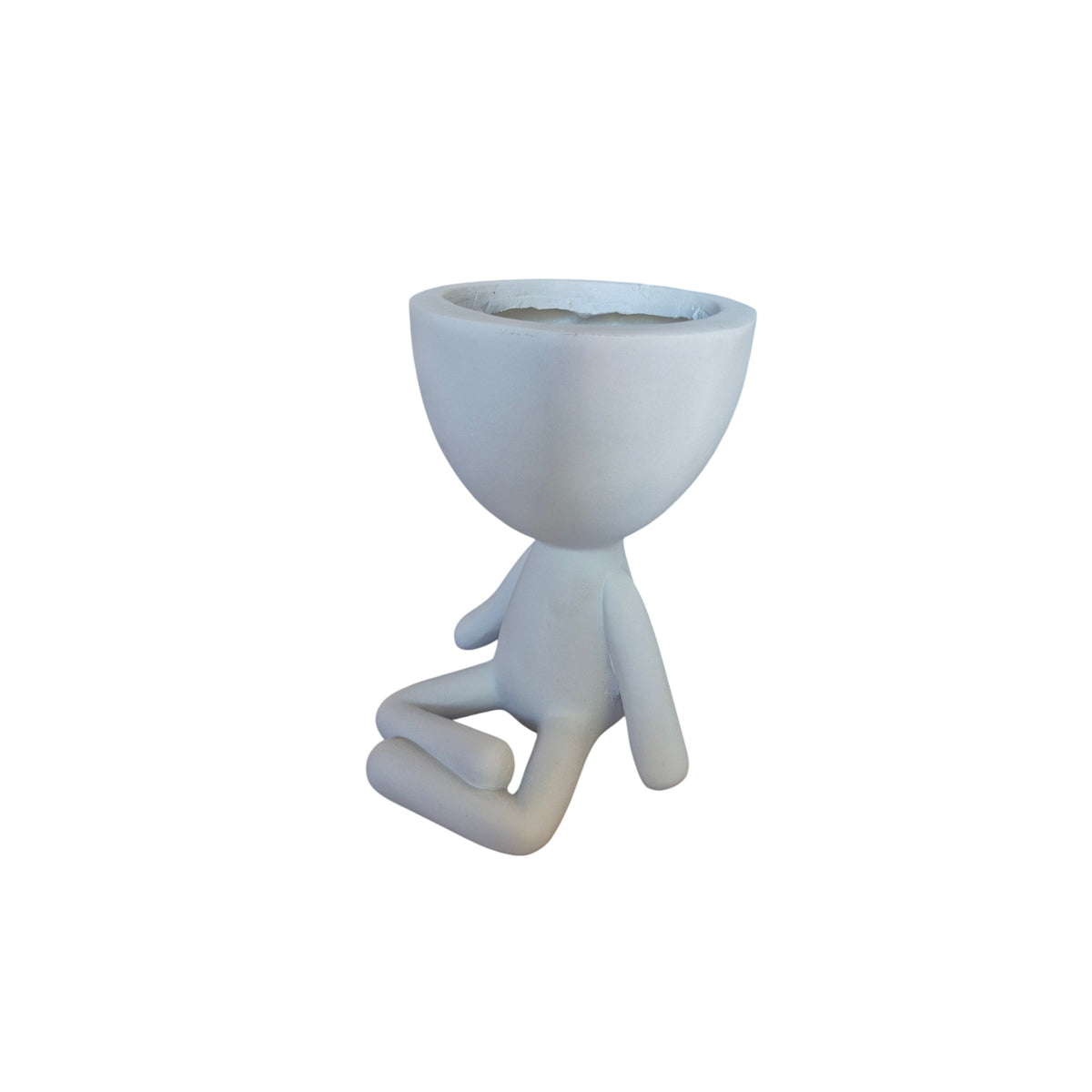 White yoga-sitting Egghead Planter, front view