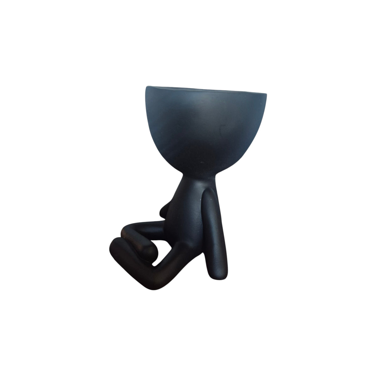 Black yoga-sitting Egghead Planter, front view