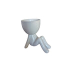 Small white laid-back Egghead Planter, front view