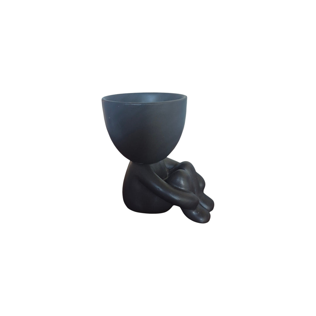 Small black Quiet Egghead Planter, front view