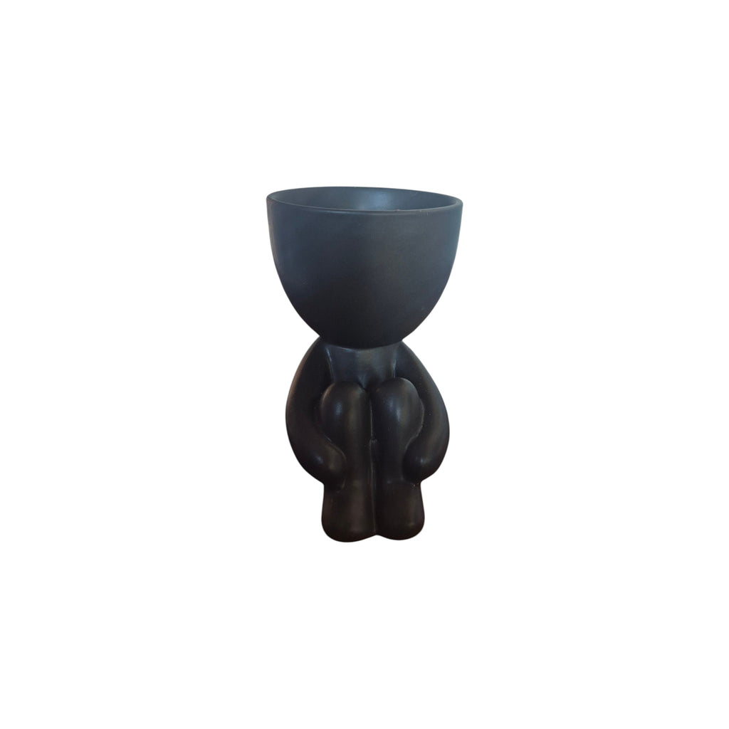 Small black Quiet Egghead Planter, side view