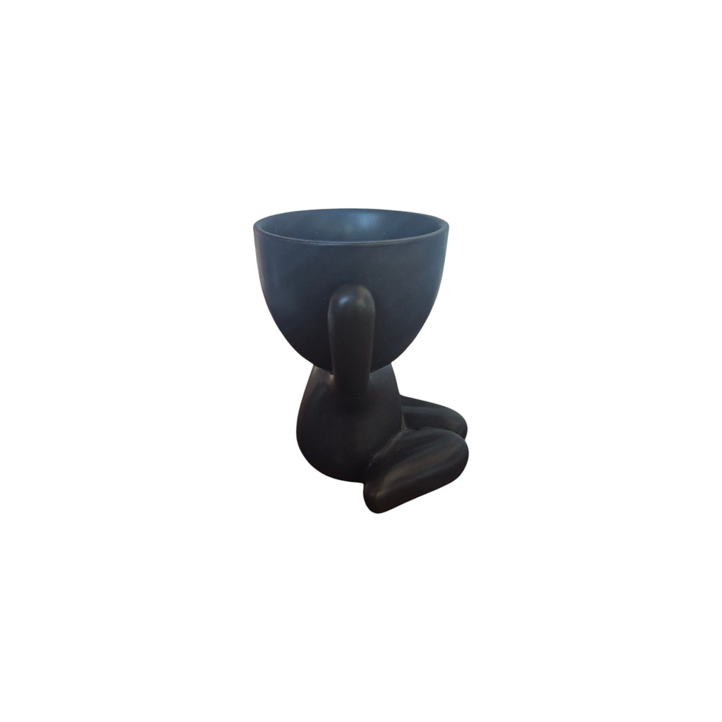 Black Joyful Egghead Planter, side view