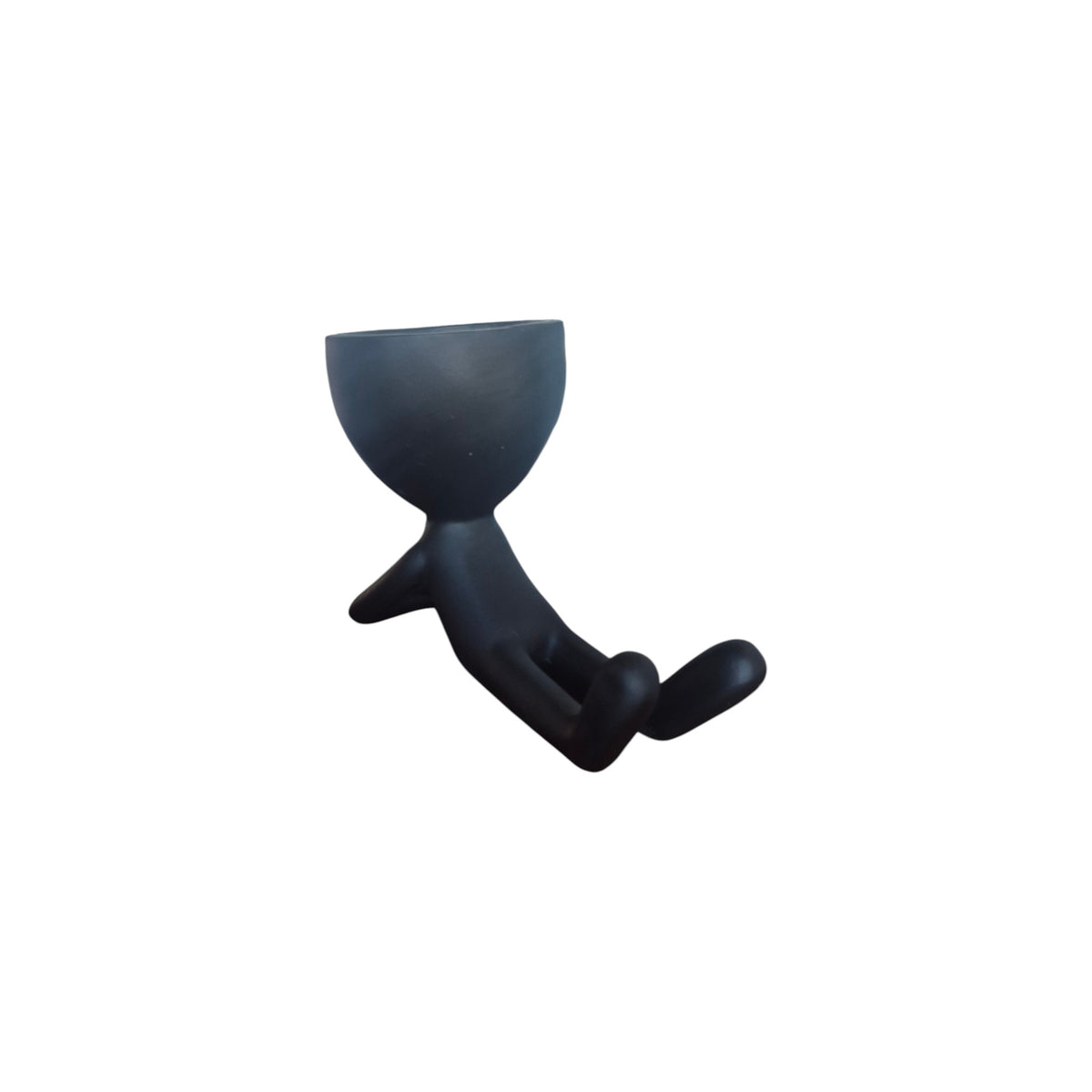 Black lying-down Egghead Planter, side view