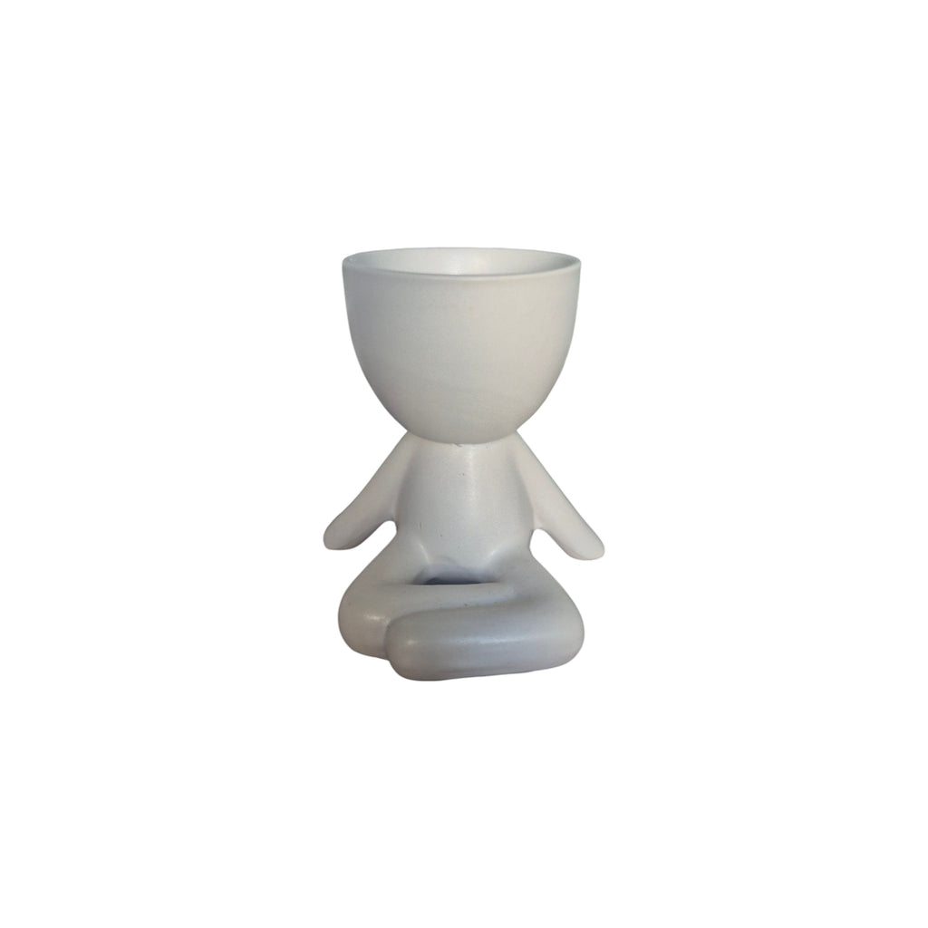 Small white Calm Egghead Planter, seated view