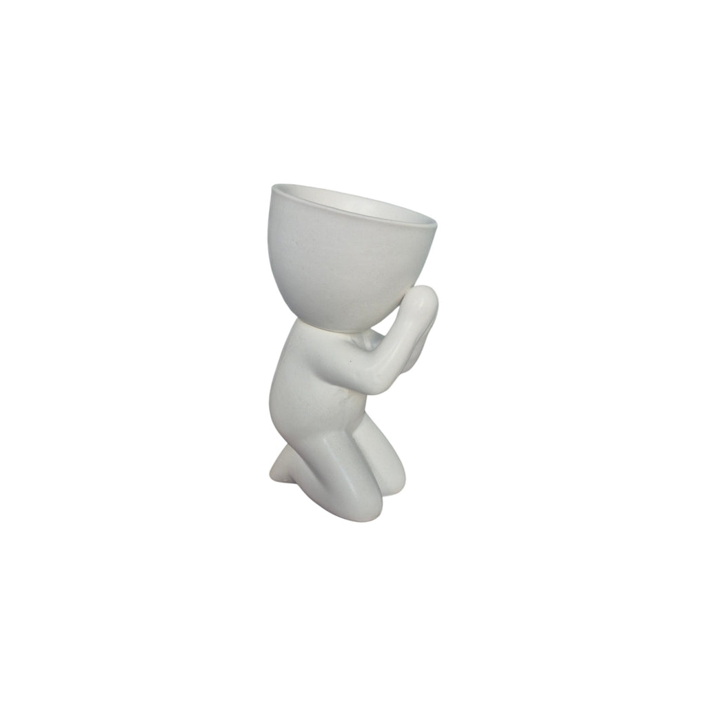 White Faithful Egghead Planter, front view
