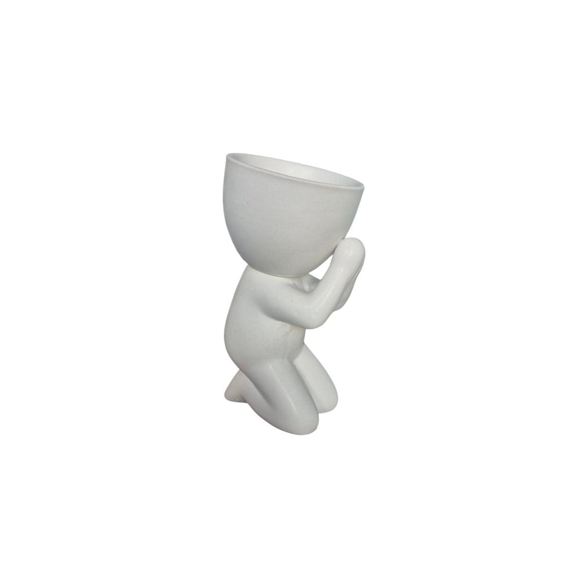 White Faithful Egghead Planter, front view