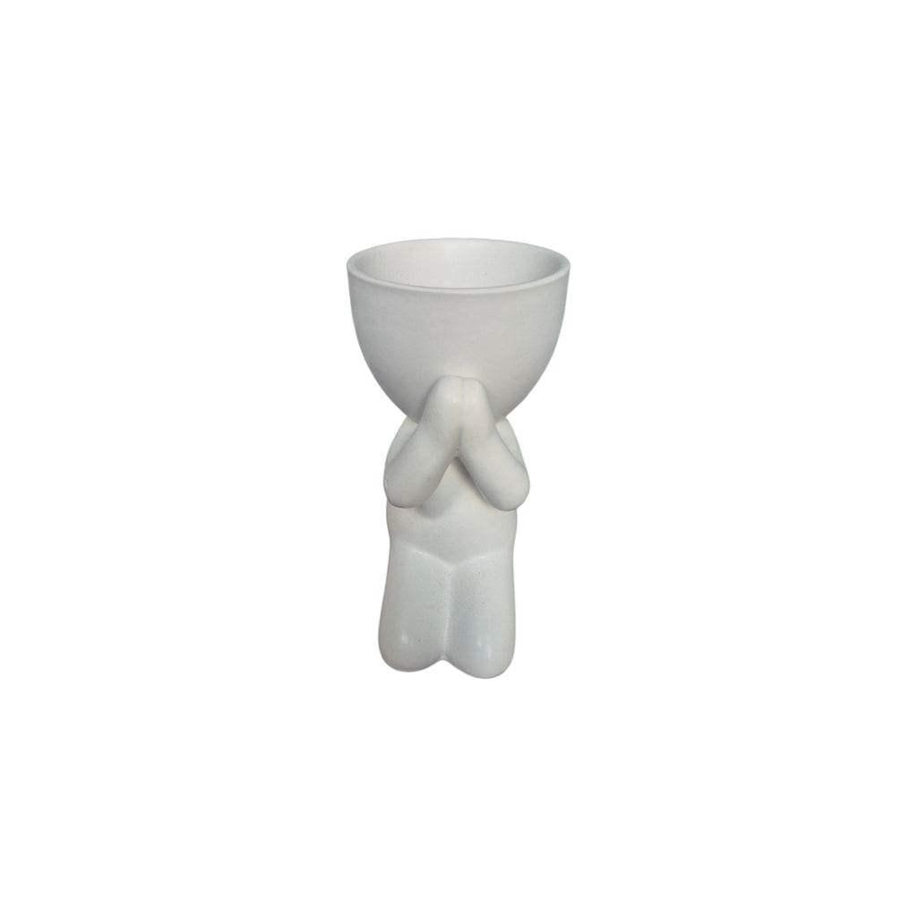White Faithful Egghead Planter, side view