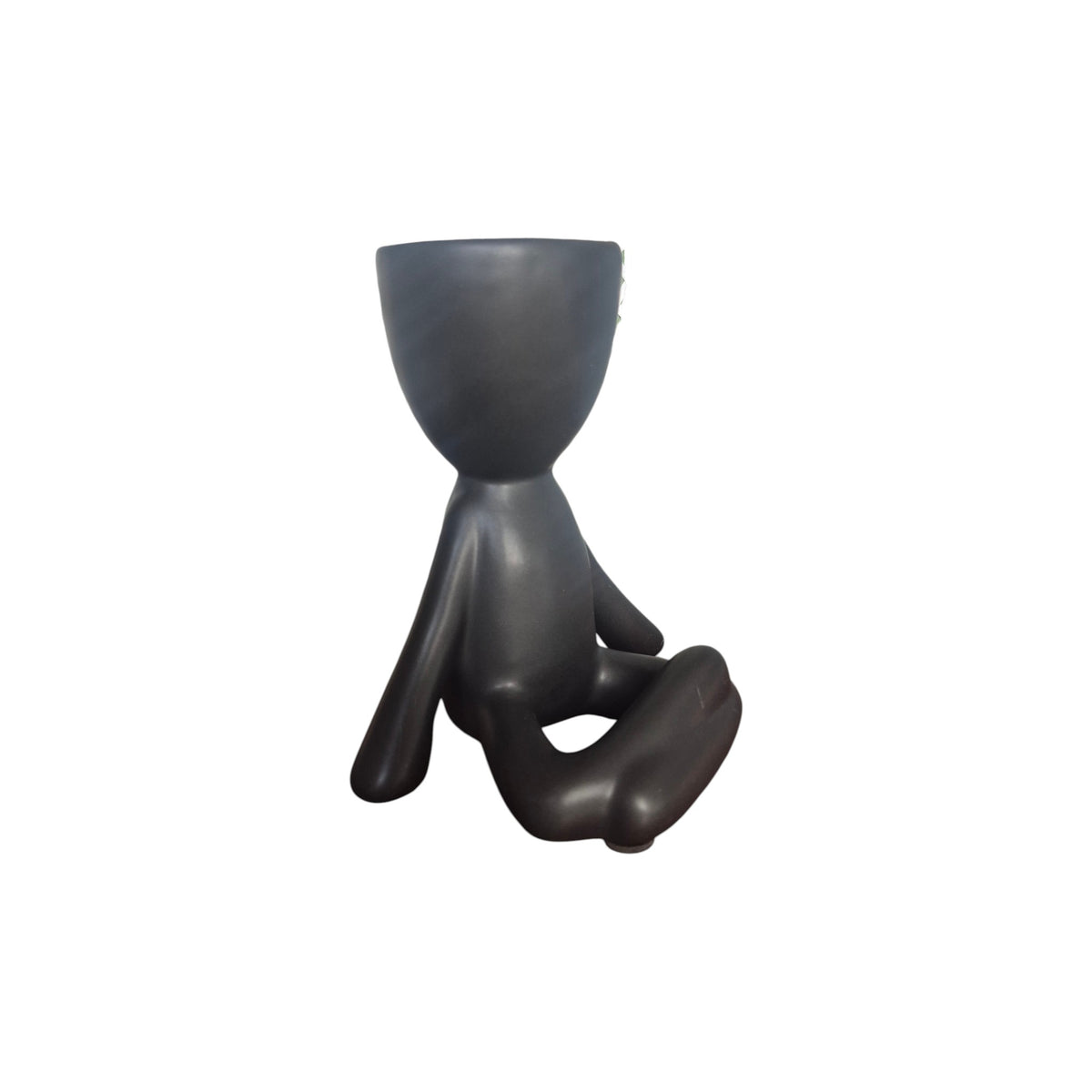 Black large laid-back yoga Egghead Planter, front view