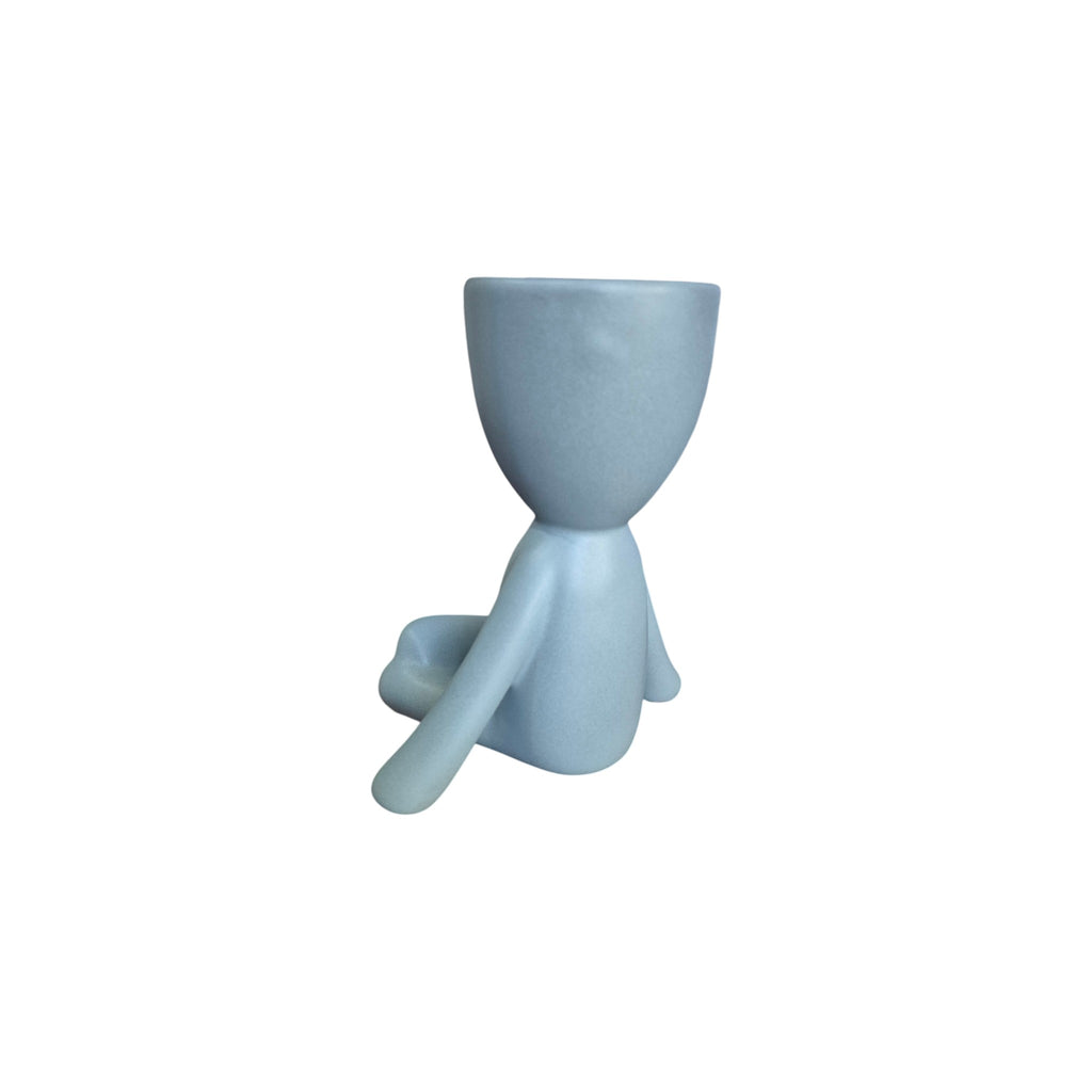 Sage large laid-back yoga Egghead Planter, seated view