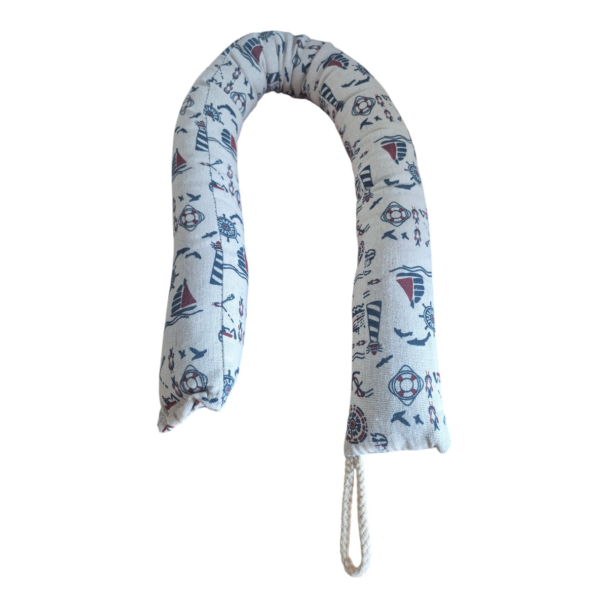 Ships Ahoy Draught Stopper 85cm folded to show nautical motifs and hanging loop