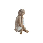 Front view of wood-look resin Sleeping Buddha resting head on folded arms