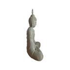 Back view of cream meditating Buddha showing draped robe and textured hair