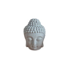 Back view of white Buddha head oil burner showing tealight opening and ventilation holes