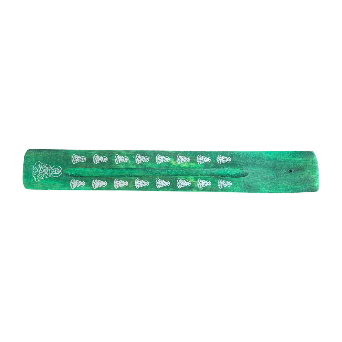 Orange wooden incense holder with yin-yang motifs, angled view