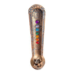 Front of 7 Chakras Lotus upright incense holder with seven coloured accents and lotus base