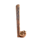 Angled front view of upright lotus incense holder showing chakra colours and ornate pattern