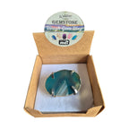 Example blue rainbow agate ring in silver-coloured four-claw setting