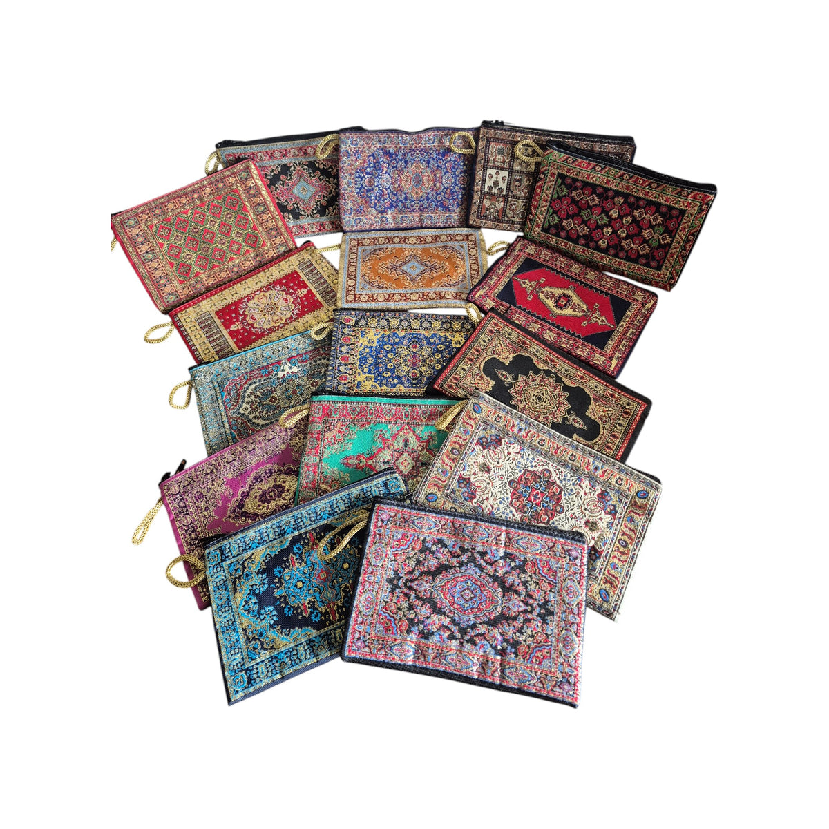 Assorted Turkish carpet coin purses in varied colours and patterns