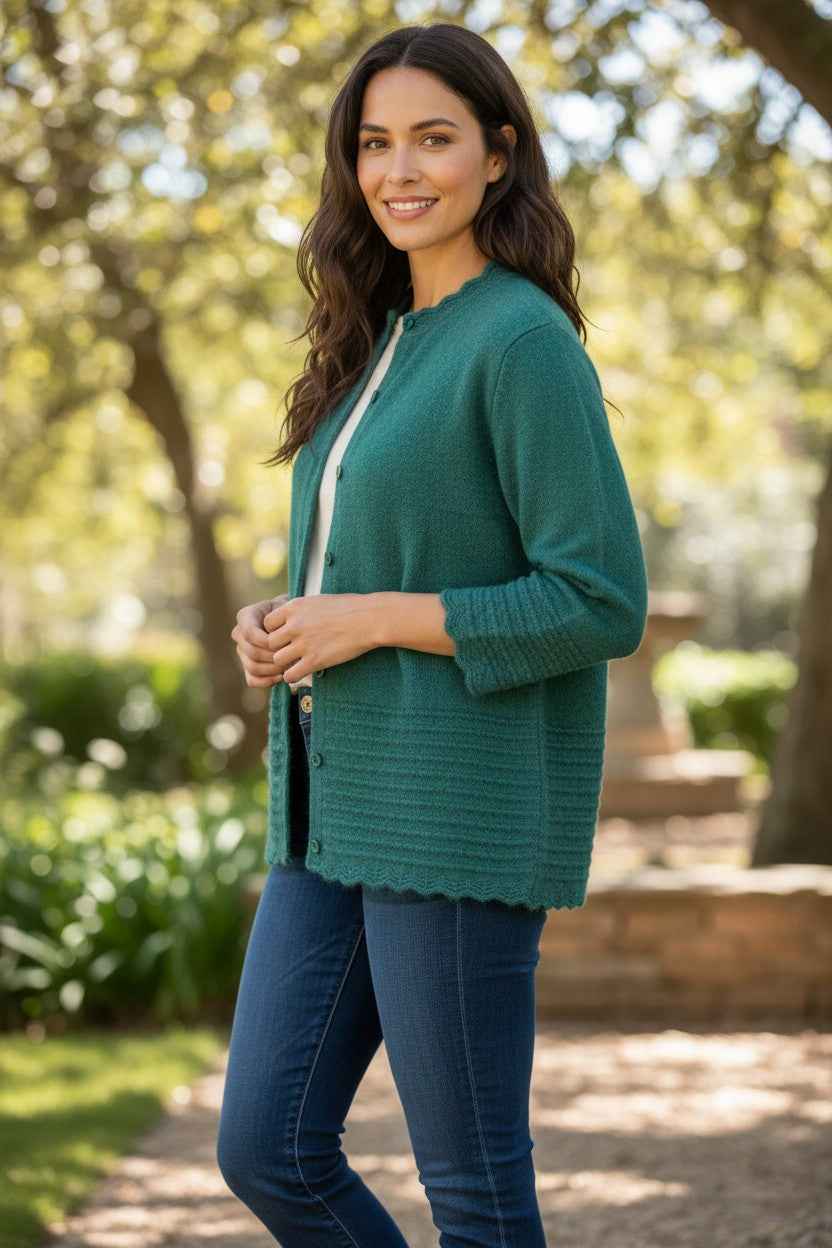Koru Ladies Cable & Bauble Cardigan - Lagoon