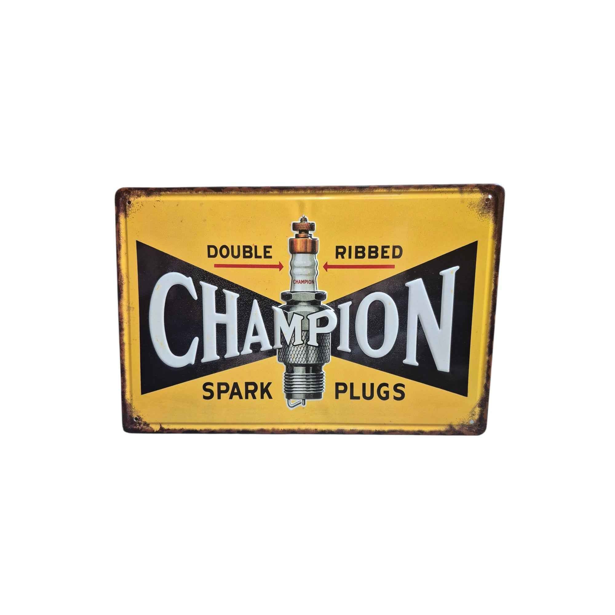 Champion Double Ribbed Spark Plugs Metal Sign